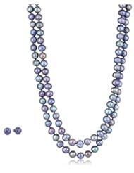 8-8.5mm Freshwater Cultured Pearl 80" Continuous Necklace with Stainless Steel Shortener and Matching Studs