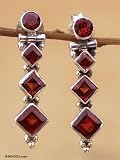 Garnet earrings, 'Ravishing Red' 0.2 W 1.2 L