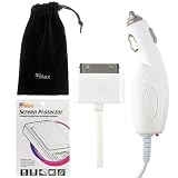 EZOPower Rapid White Car Charger + Black Universal Mesh Case + Clear LCD Screen Protector for Verizon CMDA / AT&T GSM Apple Iphone 4th 4G