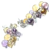 18ct White Gold Citrine Amethyst And Diamond Drop Earrings Real Bargain