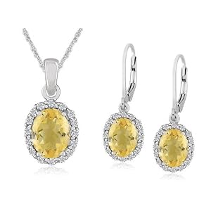Sterling Silver Citrine Lever Back Earrings and Pendant Set, 18 by