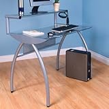 Laguna Glass Writing / Laptop Desk with Shelf - 50200 Chorme with Black Gla ....