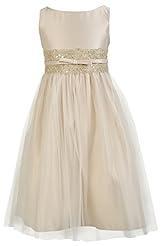 Girls Polyester/Satin/Tulle Tea Length Beaded Sequined  Lace Sleeveless  Dress With a Bow(s) and a Sash 