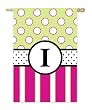 Monogram Peppy Pink & Green Polka Dot Double Sided Regular Size Flag - I