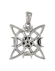 Silver Witches Knot Moon Phase Pentacle Pendant - Wiccan Pagan Jewelry