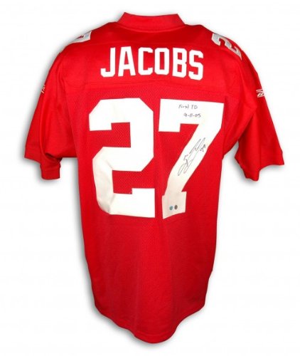 Brandon Jacobs Autographed/Hand Signed New York Giants Red Reebok Authentic Jersey Inscribed First T