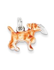 Sterling Silver Beige & Enamel Running Dog Charm. Metal Wt- 3.29g