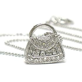 Small Crystal Handbag Purse Pendant Necklace Fashion Jewelry thumbnail