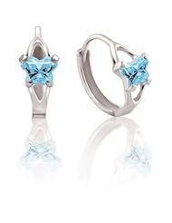 Bfly® Girls 10k Gold March Birthstone CZ Butterfly Hinged Earrings