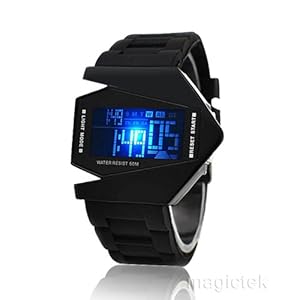 2013 Sport Cool Black Airplane Aivator Pilot LED Flashlight Alarm Boys Men Sport Cuff Watch