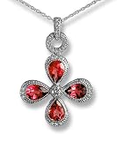 Jewelry : Pear Stone Flower Pave Diamond Pendant in white gold and pink tourmaline