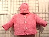 Ck82, Raspberry Chenille Girls Cardigan, Hat Set Trimmed with Satin Carnations