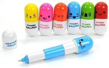 Smiling Face Pill Shape Ballpoint Pen Cute Cartoon Favor Retractable Ball Pen - 2 Pack by sellinthebox