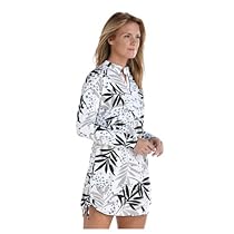 Hot Sale Coolibar UPF 50+ Women's Ruche Swim Shirt (Medium - White Palm)
