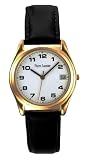 Pierre Lannier - 002C003 - Montre Homme Dor&eacute;e - Quartz Analogique - Cadran Blanc - Bracelet Cuir Noir