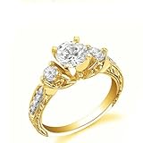 Search : 1.10 Carats Three Stone Diamond Engagement Ring on 14k Yellow Gold Round Cut Sale
