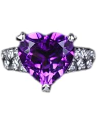 Heart Shaped 5.45ctw Amethyst(Dark Purple,VS) 0.11ctw Diamonds (H-SI) 14K White Gold Engagement Wedding Ring