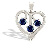 14K White Gold Genuine Round Sapphire Heart Pendant
