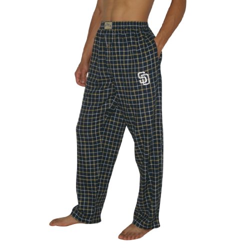 Mens MLB San Diego Padres Plaid Cotton Thermal Sleepwear / Pajama Pants- Dark Blue & Yellow (Size: L)