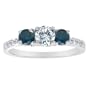Sterling Silver 3 Stone Diamond and Blue Diamond Accented Engagement Ring With Pave Set Shank (1 cttw)