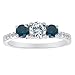 Sterling Silver 3 Stone Diamond and Blue Diamond