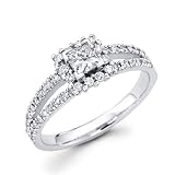 14K White Gold Princess Cut Diamond Engagement Ring with Side Stone (3/4 ctw., GH, SI) - Size 9
