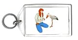 Keychain with body, individuals, feeding, individual, crane, humans, woman, person, stork, human, persons, people, bird