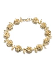 White CZ Rose Design Bracelet in Gold Plate
