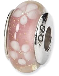 Sterling Silver s Pink/white Floral Hand-blown Glass Bead by Reflection Beads, Best Quality Free Gift Box Satisfaction Guaranteed