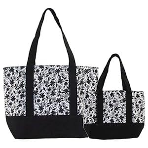 Mother Daughter Matching Black Floral Handbag Gift Set