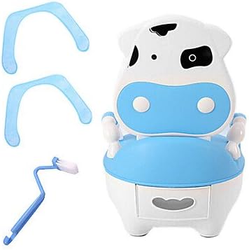 Generic-Boon Potty Bench,Blue Cow Shaped PP with Brush and 2 Seat Mat