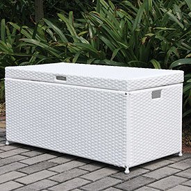 Outdoor White Wicker Patio Furniture Storage Deck Box