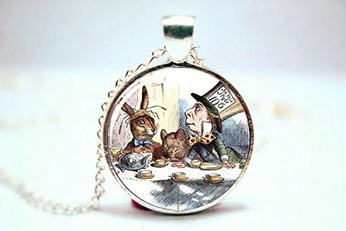 Pretty Lee 2015 Fashion Mad Hatter Necklace Alice In Wonderland Tea Party Glass Dome Art Picture Pendant Photo Pendant Handcrafted Jewelry Christmas gift