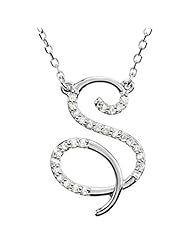 Sterling Silver Diamond Initial Necklace "S" -- LIFETIME WARRANTY