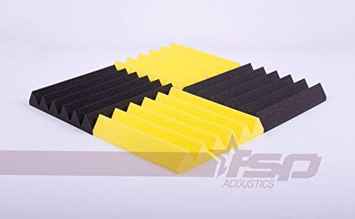 12x12x2 (12 Pack) Yellow/Charcoal Acoustic Wedge Sound Proofing/Treating Studio Foam Tiles