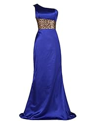 Satin Leopard Print One Shoulder Evening Dress/Party Dress  with a Brush/Sweep Train 