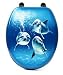 Siege Toilette Abattant WC Bois Laqué Bleu Décor Dauphin