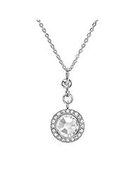 Stainless Steel with Crystal Dangle Necklace, 16.5" + 2" Extender