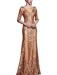 A-line Sequined Lace-Up Cocktail Floor Length Round Neck Mermaid 3/4 Sleeves Short Sleeves Homecoming Dress/Pageant Dress/Prom Dress/Party Dress/Wedding Dress 