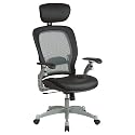 Space AirGrid Series High-Back Executive Chair- Black Leather/Platinum Finish