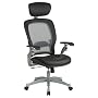 Space AirGrid Series High-Back Executive Chair- Black Leather/Platinum Finish