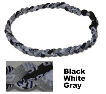 24" Black White Gray Titanium Sports Tornado Necklace w/ Case