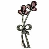 Sterling Silver Amethyst cz and Genuine Marcasite Bow Flower Pin
