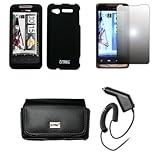 EMPIRE Black Leather Case Pouch with Belt Clip and Belt Loops + Black Rubbe ....