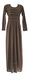 Jersey/Rayon Pleated Long Sleeves Polka Dot Print Natural   Waistline Maxi Dress 