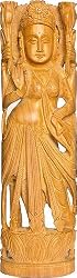 Hindu Goddess Lakshmi Figurines Wood Carving 15 x 4.5 inches (woodlaxmi012)