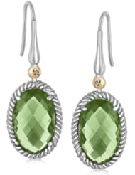 18K Yellow Gold and Sterling Silver Green Amethyst and Diamond Drop Earrings