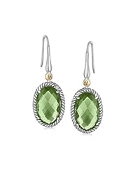 18K Yellow Gold and Sterling Silver Green Amethyst and Diamond Drop Earrings