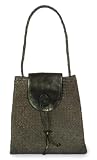 Leather and reed handbag, 'Hypnotic Onyx'