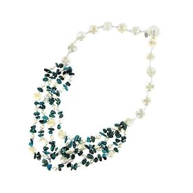 Reconstituted Turquoise and White Pearl Beaded Necklace by Sajen, 22"